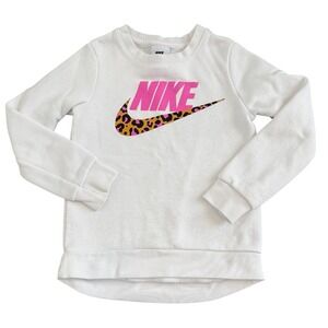 Nike Girls Sweatshirt Leopard Swoosh Pink Logo White Size‎ 4 5Y